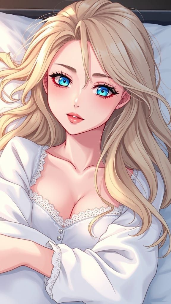 Blonde Woman Portrait in Manga 2D Style
