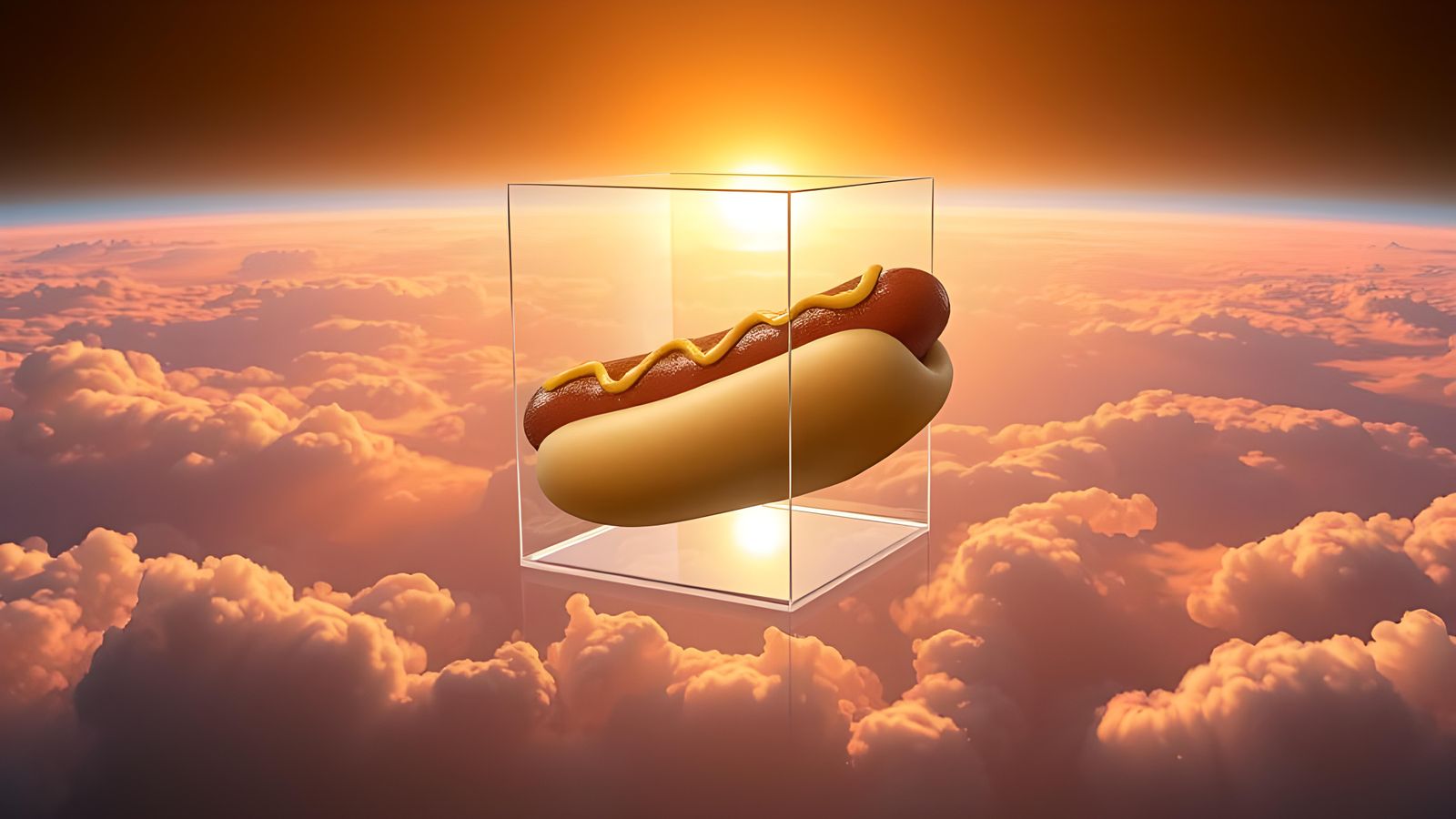 Hotdog in Glass Cube with God Rays