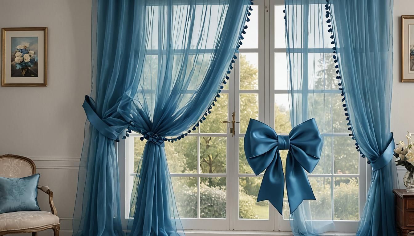 Blue Tulle Curtain with Bow on Window