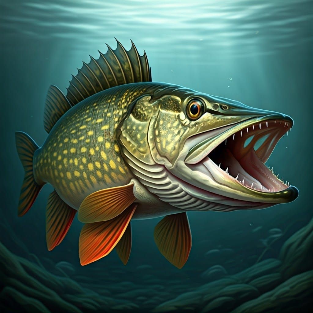Realistic Fish Hybrid of Pike and Perch in Zoological Illust...