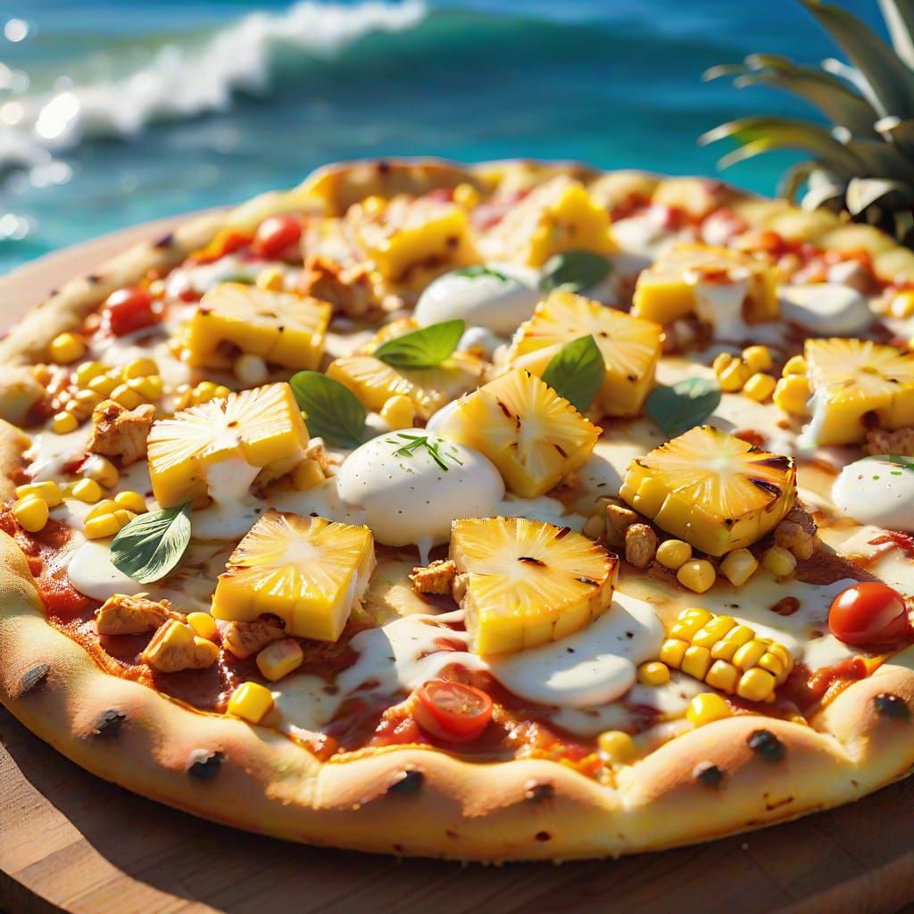 Delicious Pineapple Pizza with Chicken: Food Photography