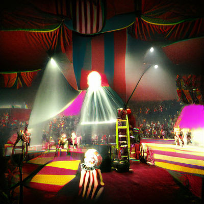 Vintage Circus Freak Show in Volumetric Lighting