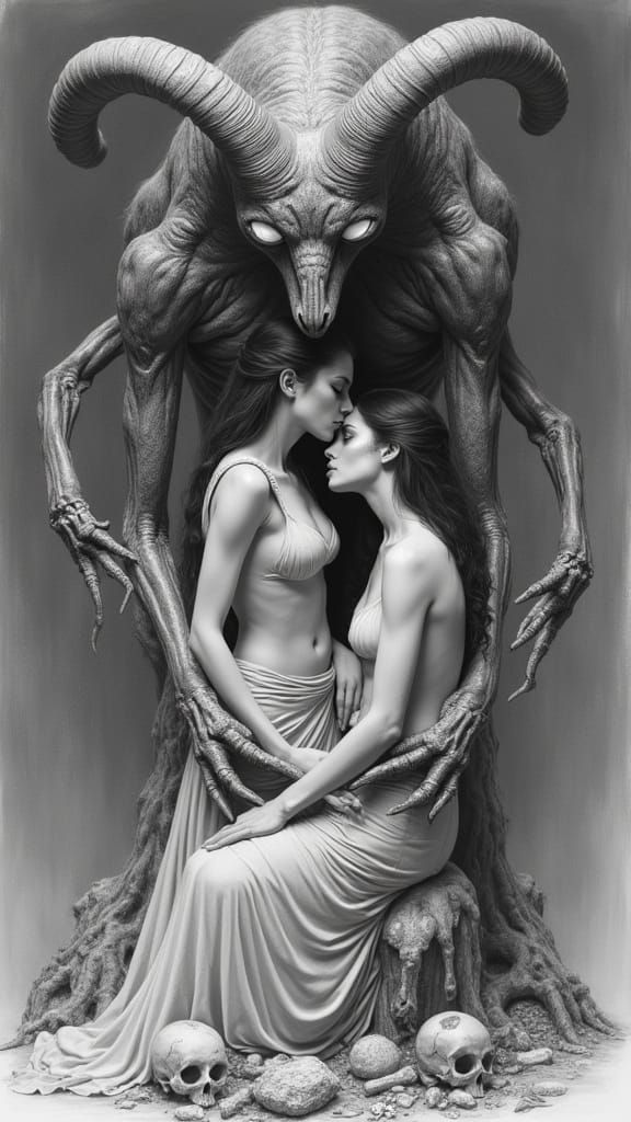 Gothic Surrealist Totem of Sorrow and Defiance