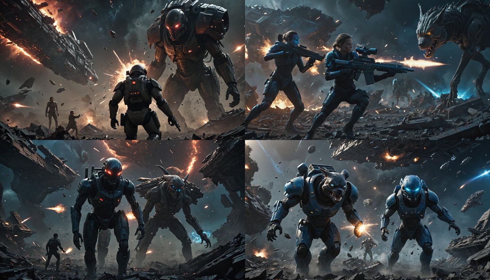 Epic Space Battle with Alien Warship and Glowing Puppy