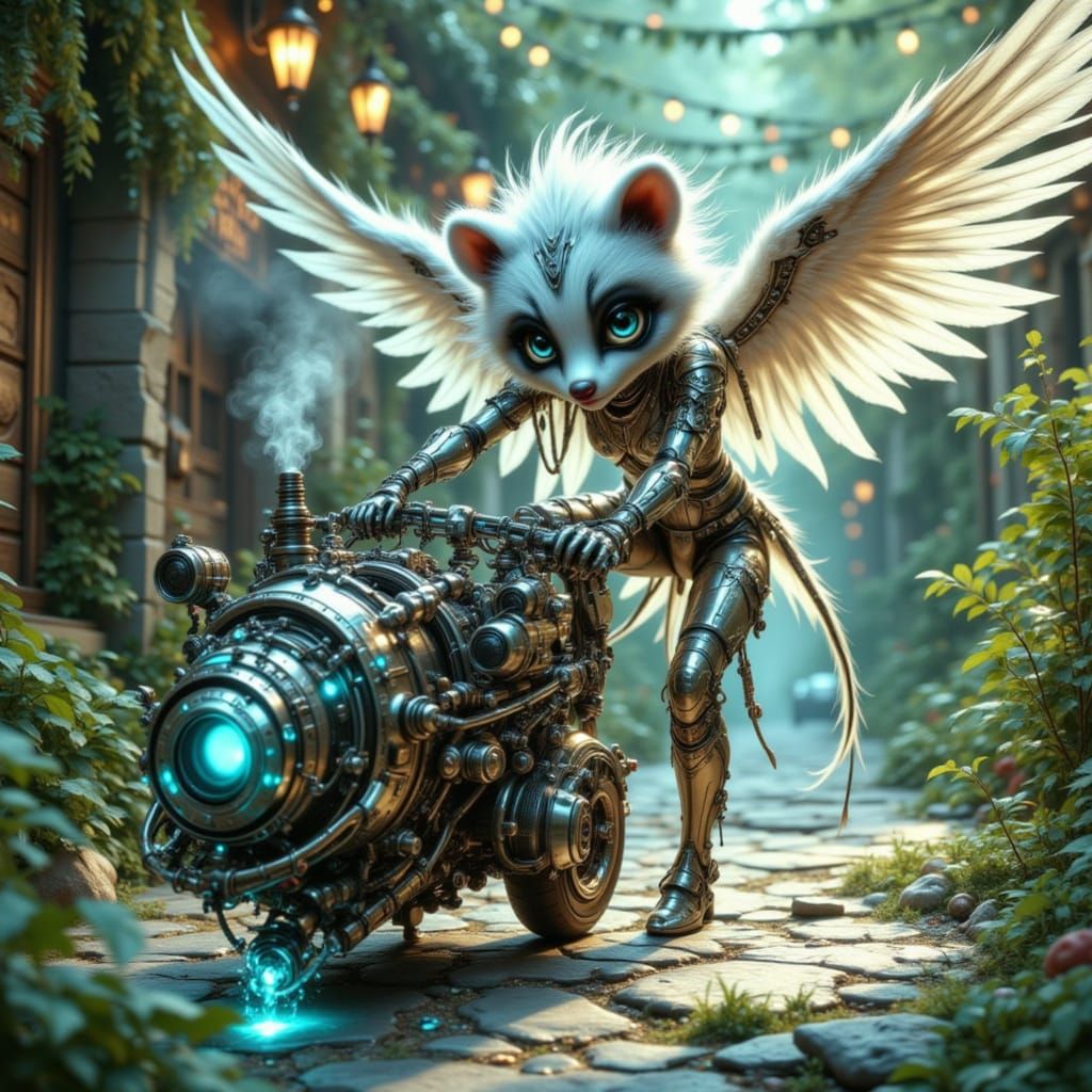 Cyber Whimsy Steampunk Angel and her Inventive Cyber Badger