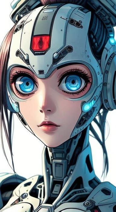 Photorealistic Female Cyborg in Manga Style