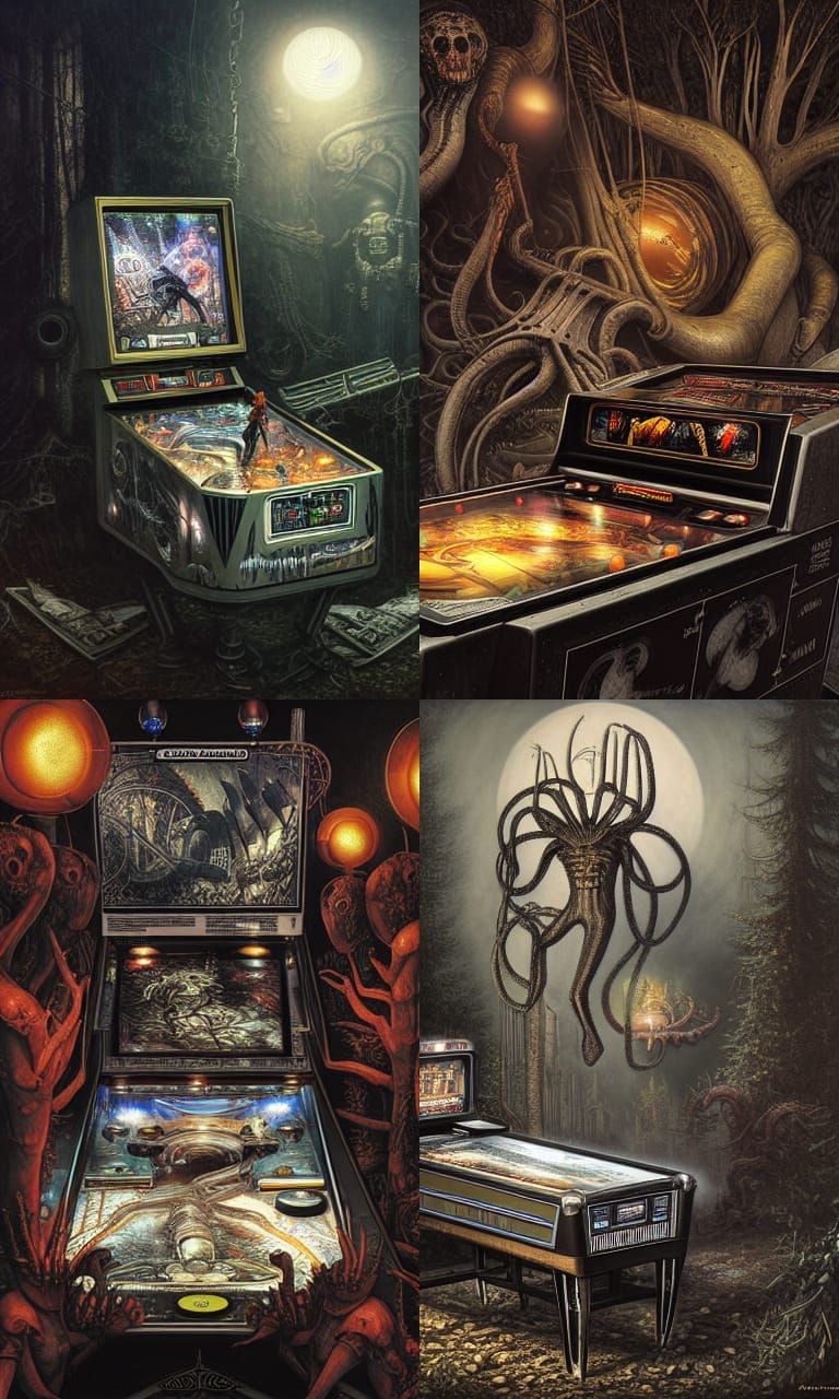 Dystopian Pinball Machine in Art Nouveau Style