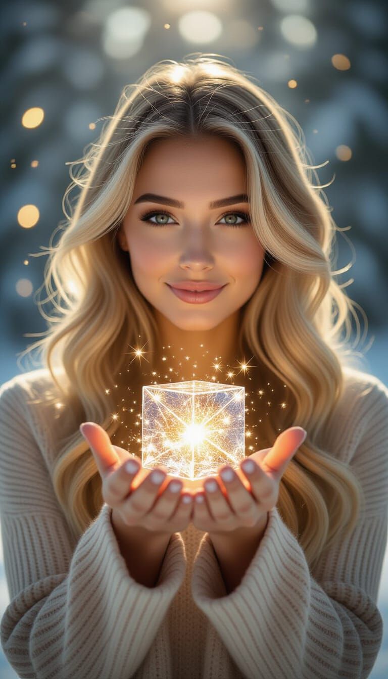 Woman Above Electric Cube in Double Exposure