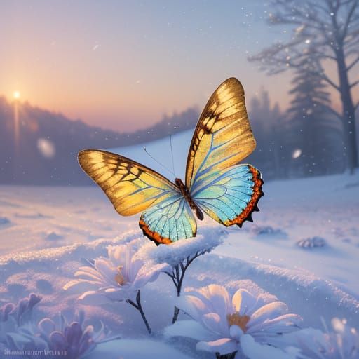 Delicate Winter Butterfly in Vibrant Oil Painting