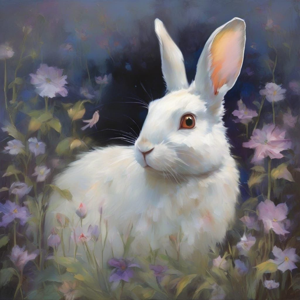 Whimsical Garden Encounter: A Rabbit and Vampire in Ethereal...