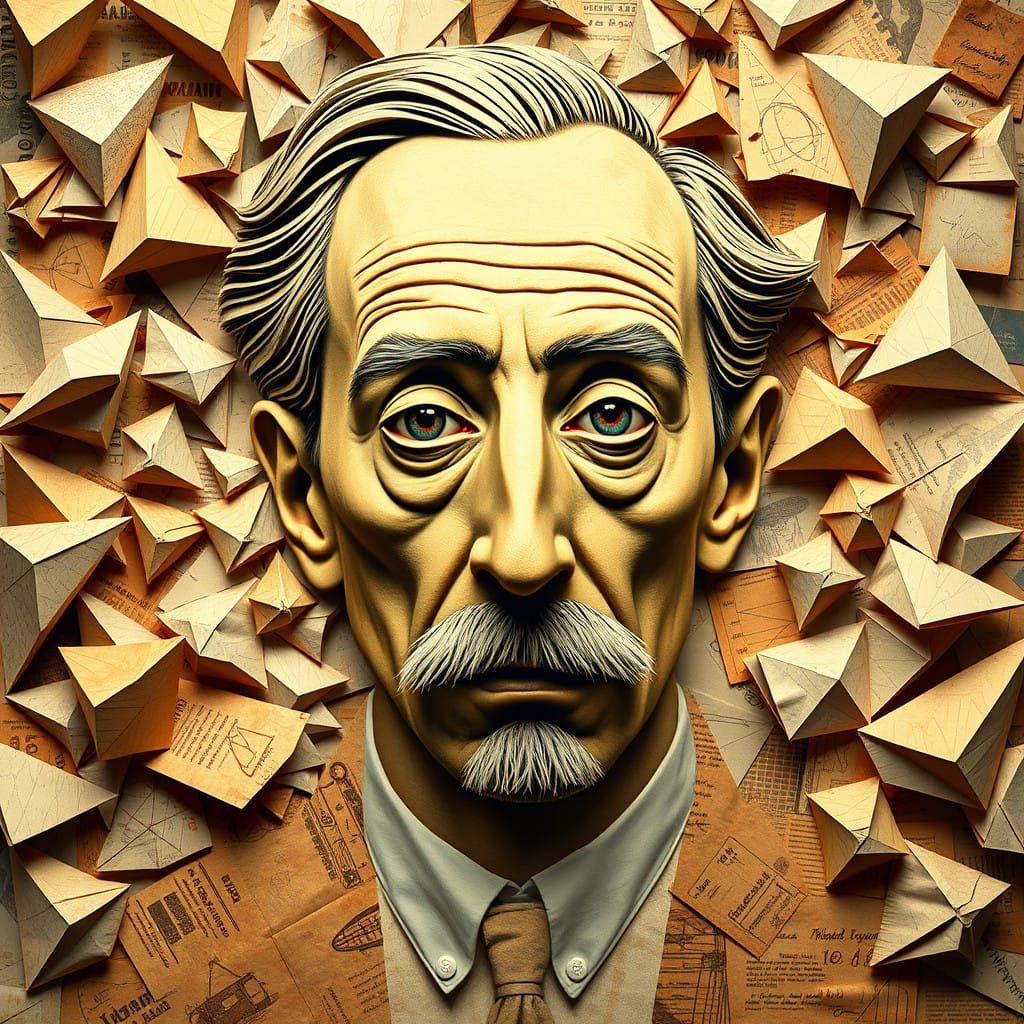 Dadaist Trompe-l'œil Portrait in Cubist Origami Style