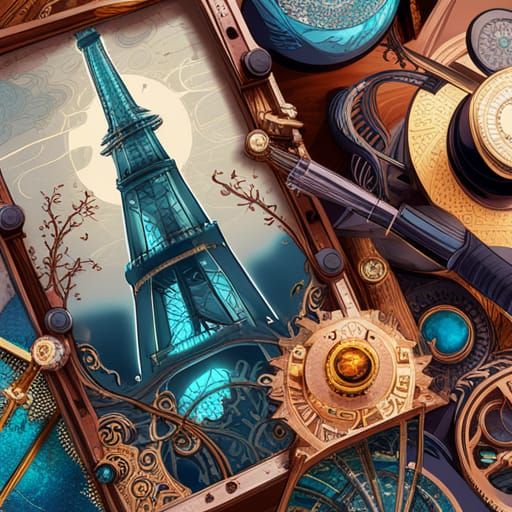 Steampunk Eiffel Tower with Luminous Colors