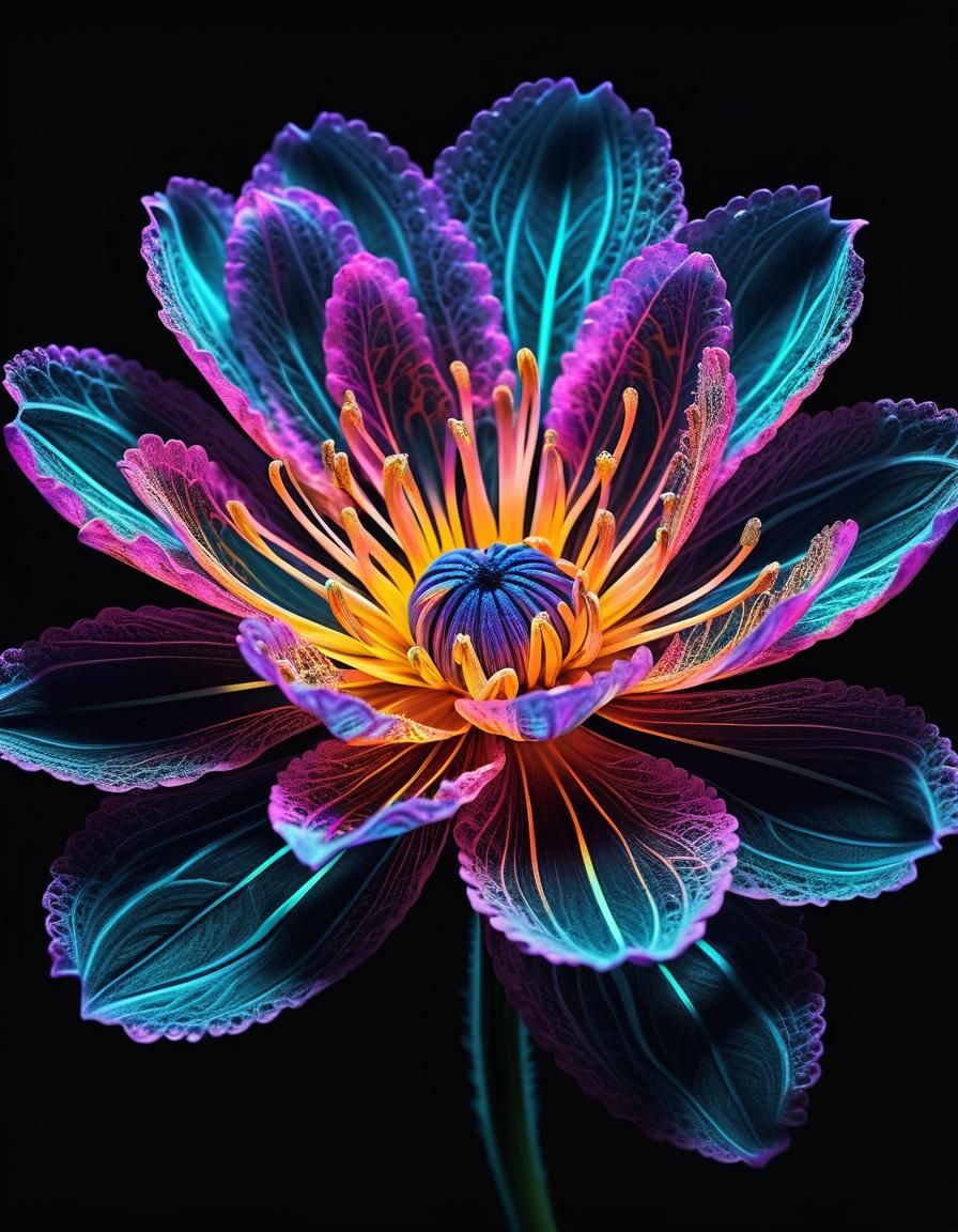 Fluorescent Fractal Flower in Macro Photography Style