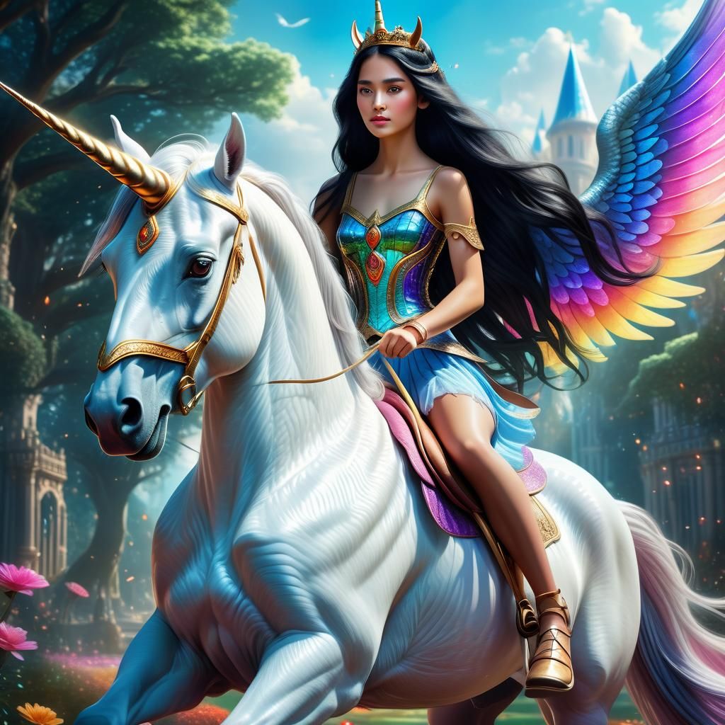 Fantasy Princess on Unicorn with Wings