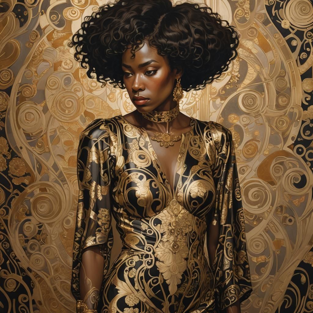Black Woman Portrait in Art Nouveau Style