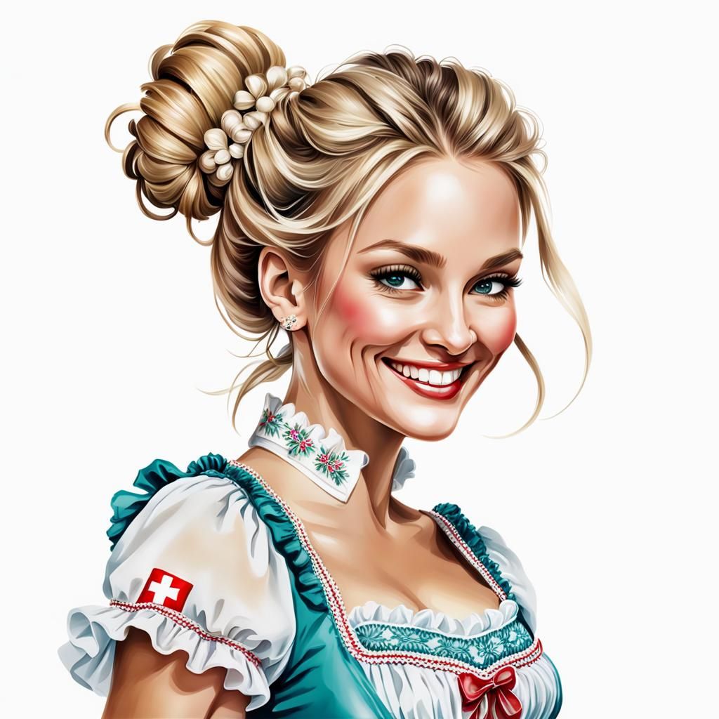Smiling Swiss Girl in Airbrush Illustration