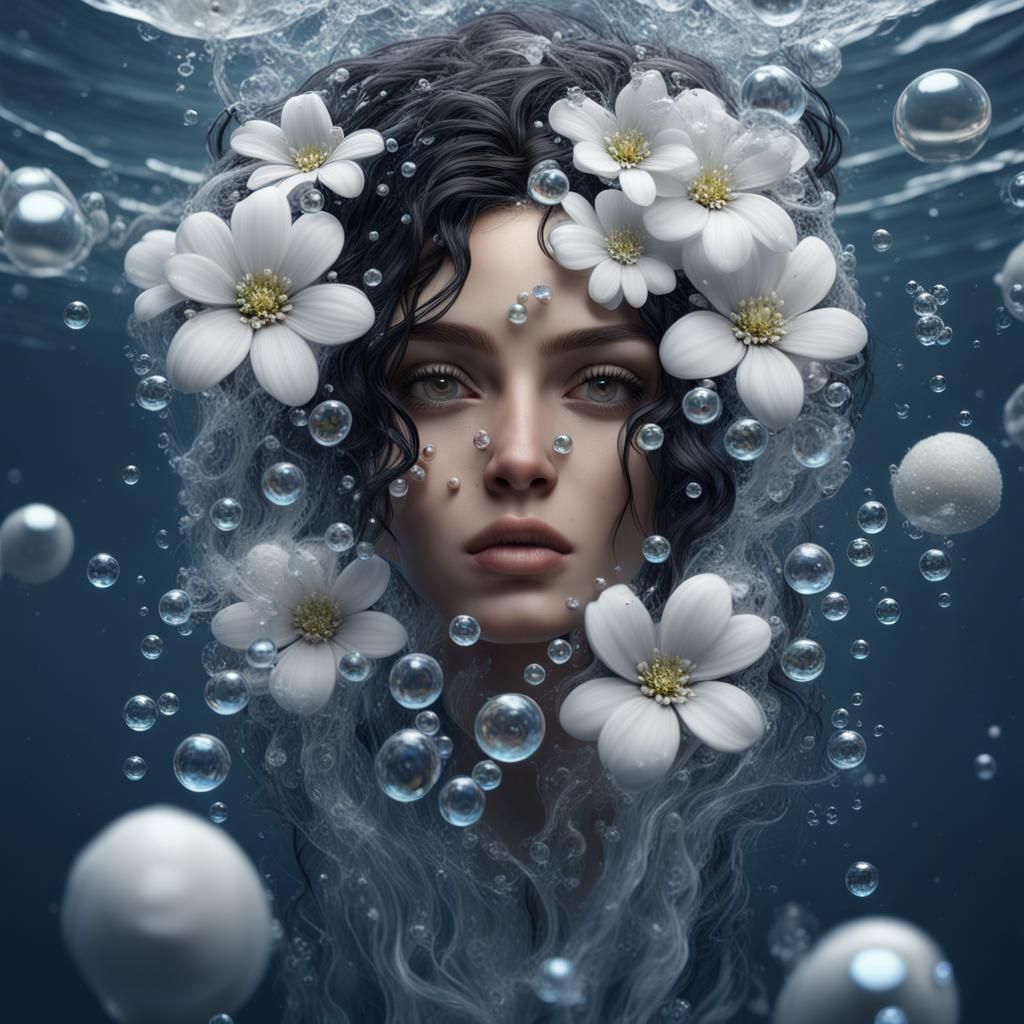 Face in Water with Flowers, Detailed Matte Painting