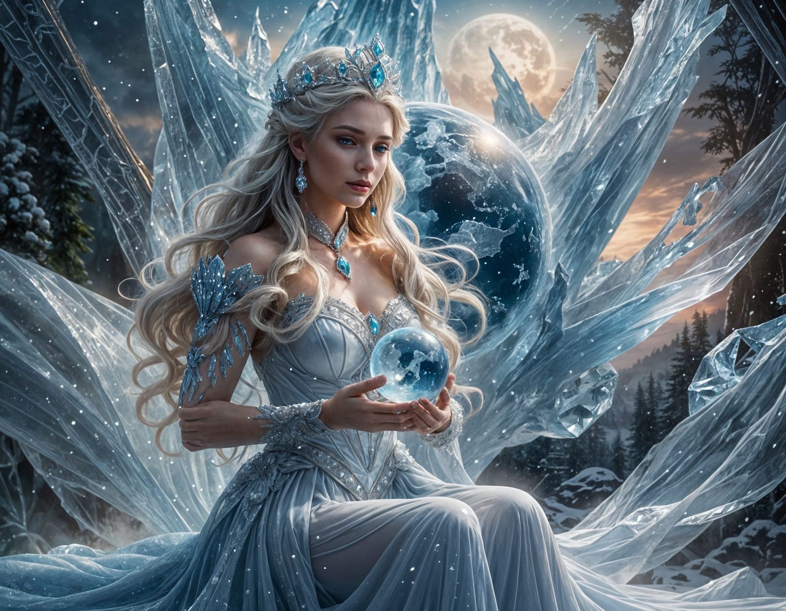 Ice Queen Holds Earth: Cosmic Illustration