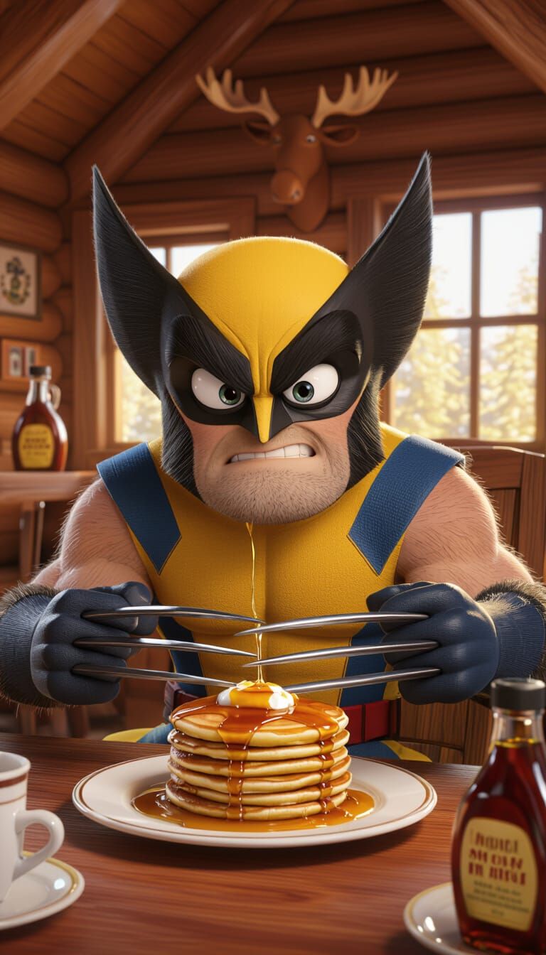 Wolverine Slices Pancakes: A Pixar-Style Render