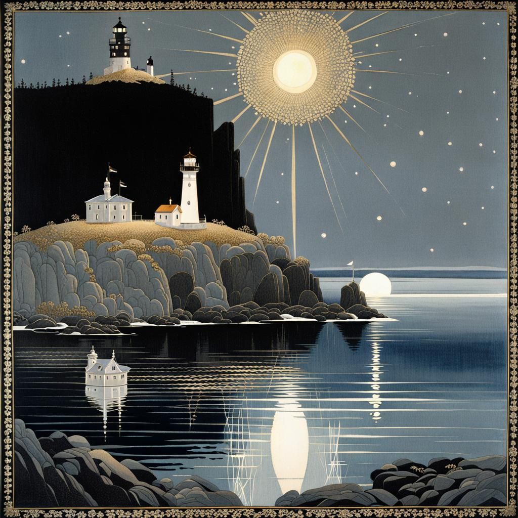 Ethereal Lighthouses on a Rocky Island Shore