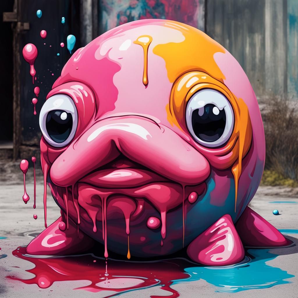 Sad Blobfish in Chibi Graffiti Art Style