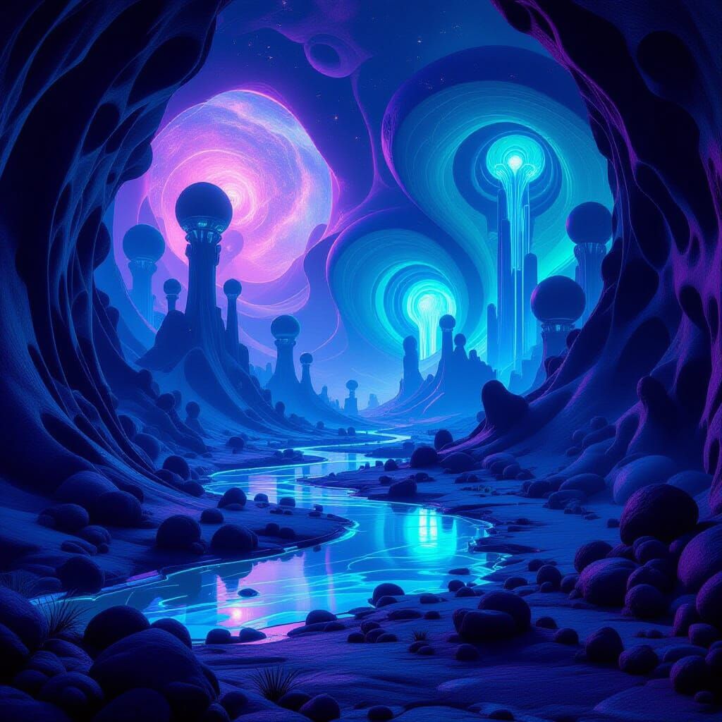 Surreal Dreamscape with Organic Shapes and Cosmic Wonder