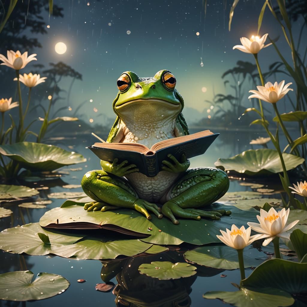 Frog Reading Book in Fantasy Matte Painting