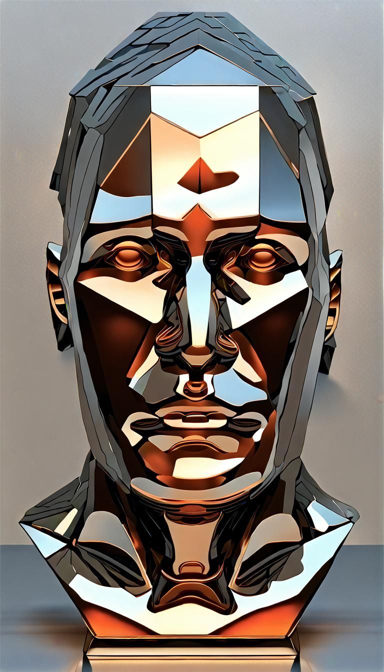 Geometric Metal Sculpture: Man's Struggle in Vorticism Style