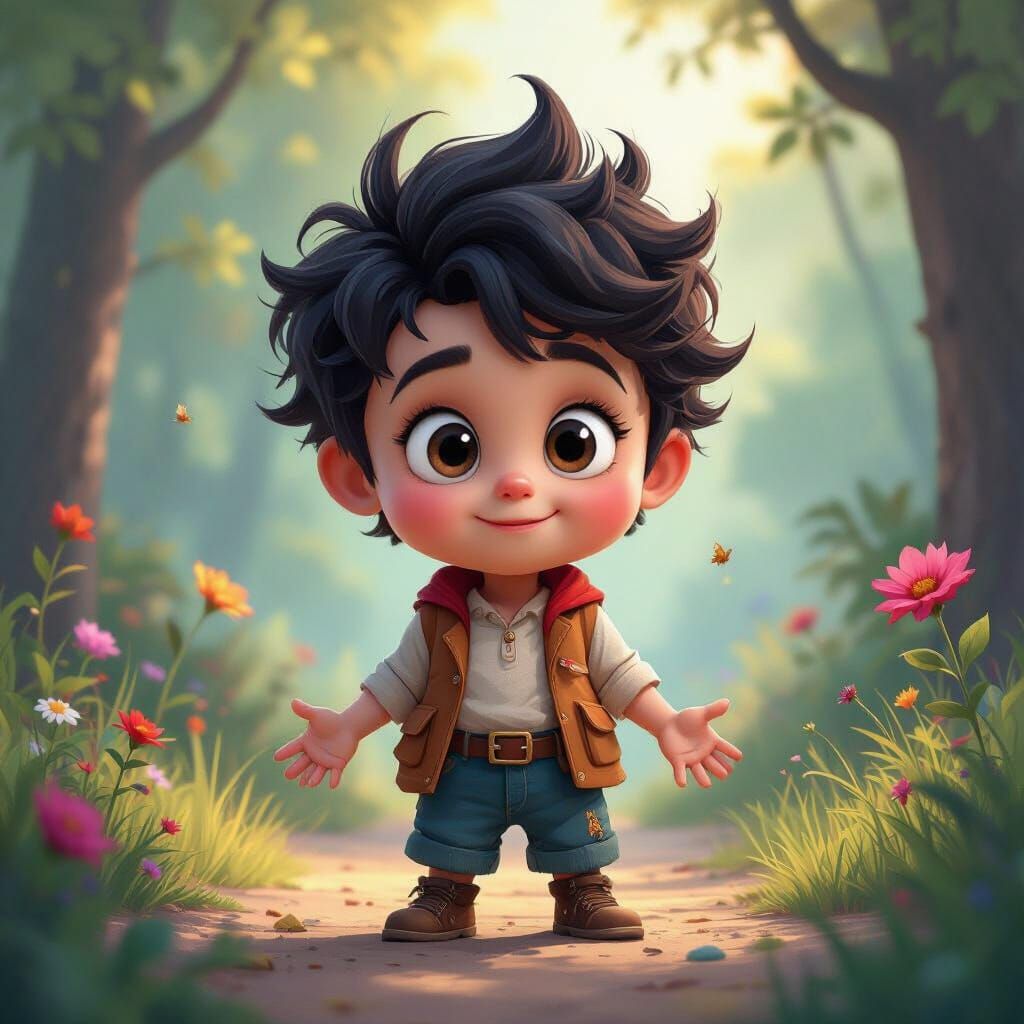 Fantastical Cartoon Child in Detailed Matte Painting