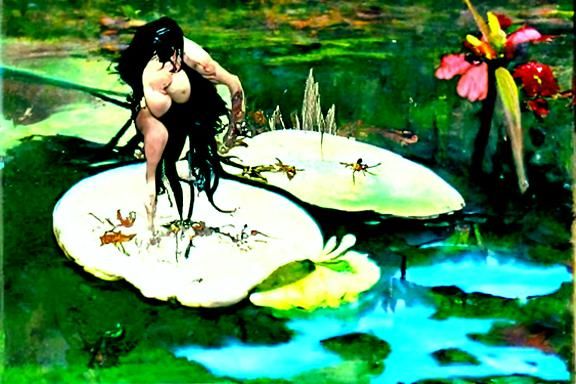 Nymph Emerges from Water Lily Pond