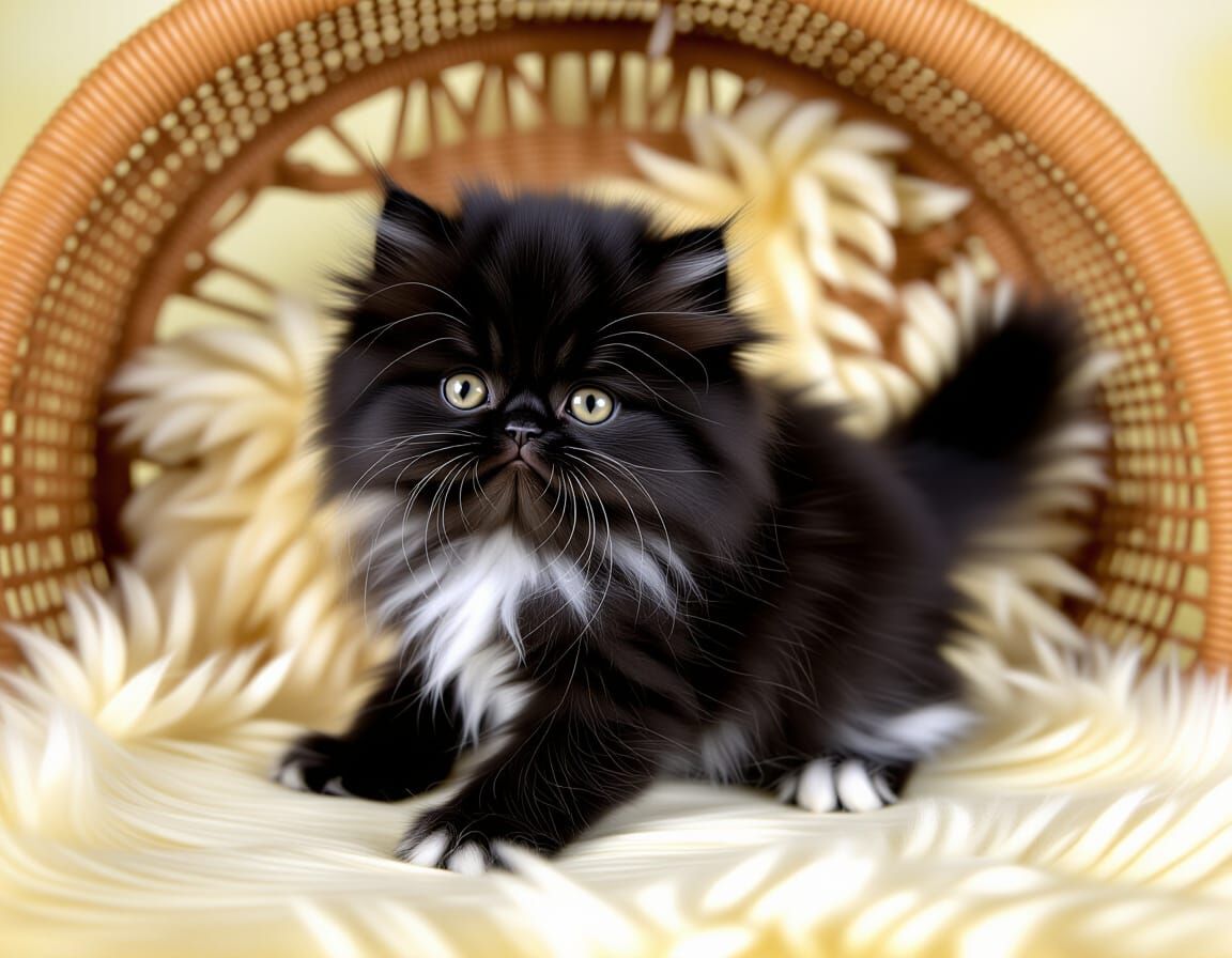 Ultrarealistic Fluffy Black Persian Kitten Playing