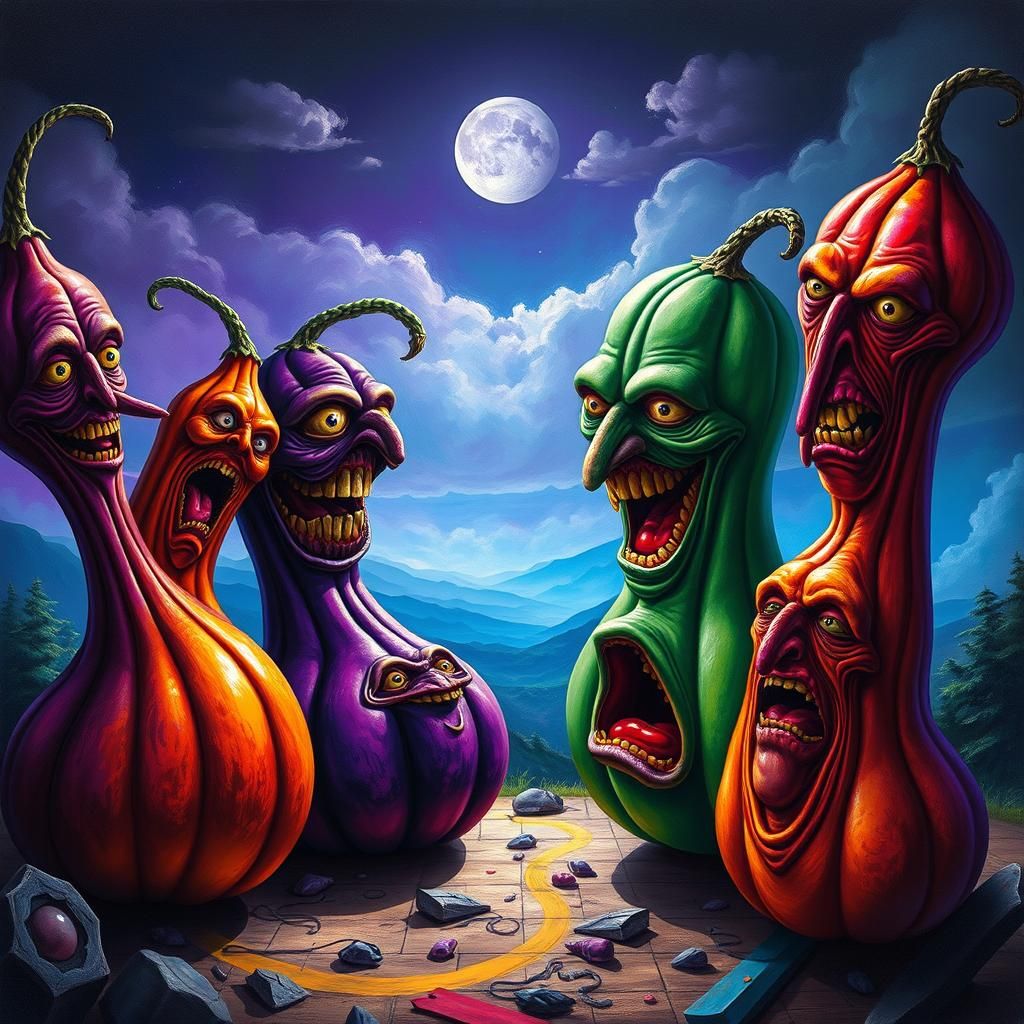 Surreal Gourds in a Witkacy-Inspired Dreamscape