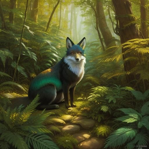 Fox Girl in Forest, Impressionist Oil Painting