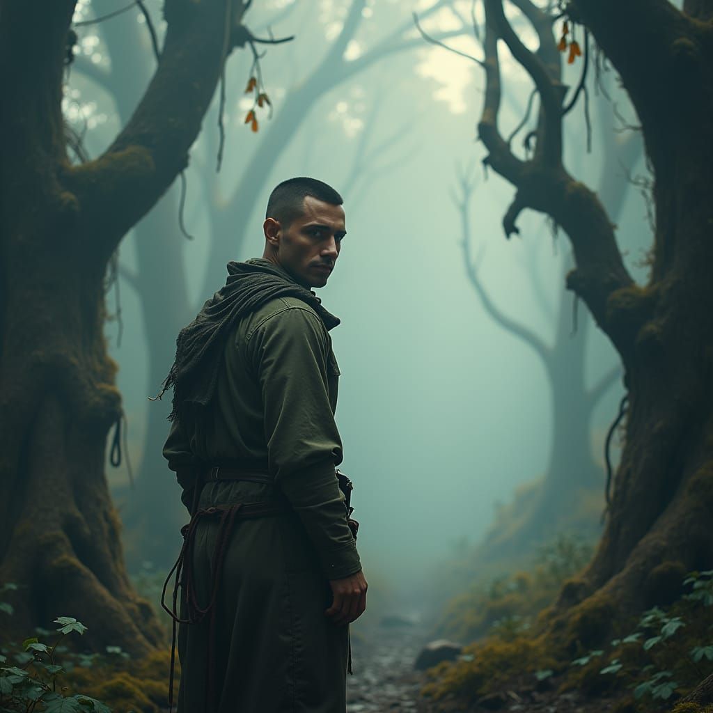 Mystical Forest Wanderer in Detailed Matte Painting