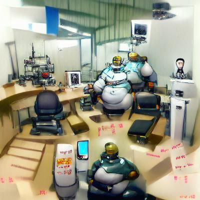Robot Factory Office Interior with Desk