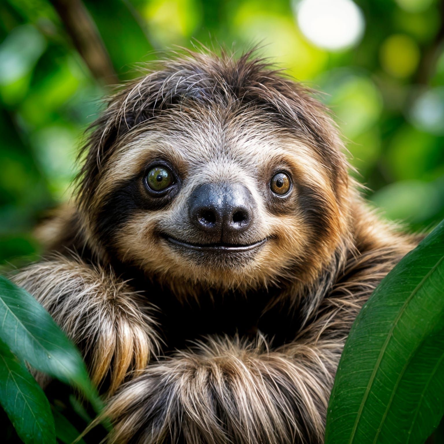 Cute Sloth in Tropical Forest Close-up Photograph