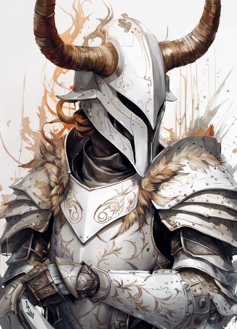 Wood Knight with Horned Helmet in White Armor