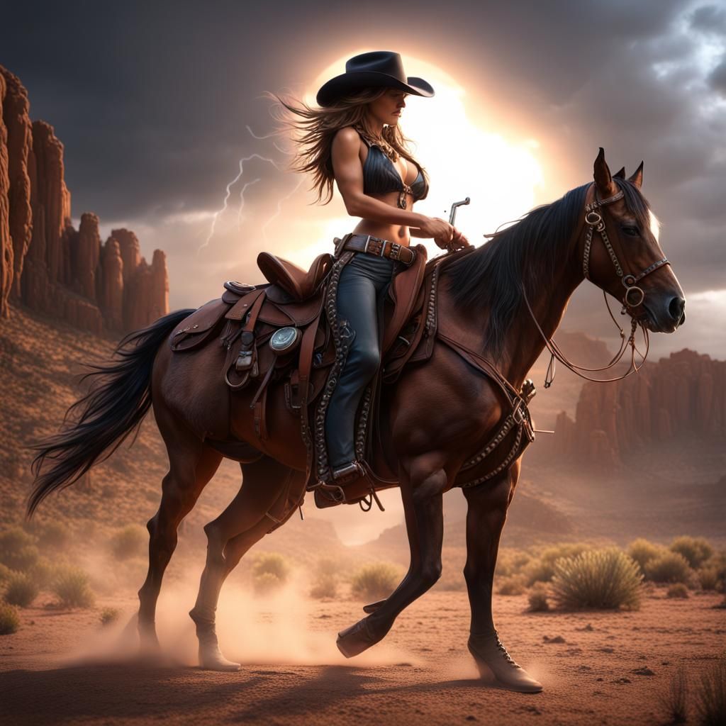 Western Outlaws Laughing in Desert Rain