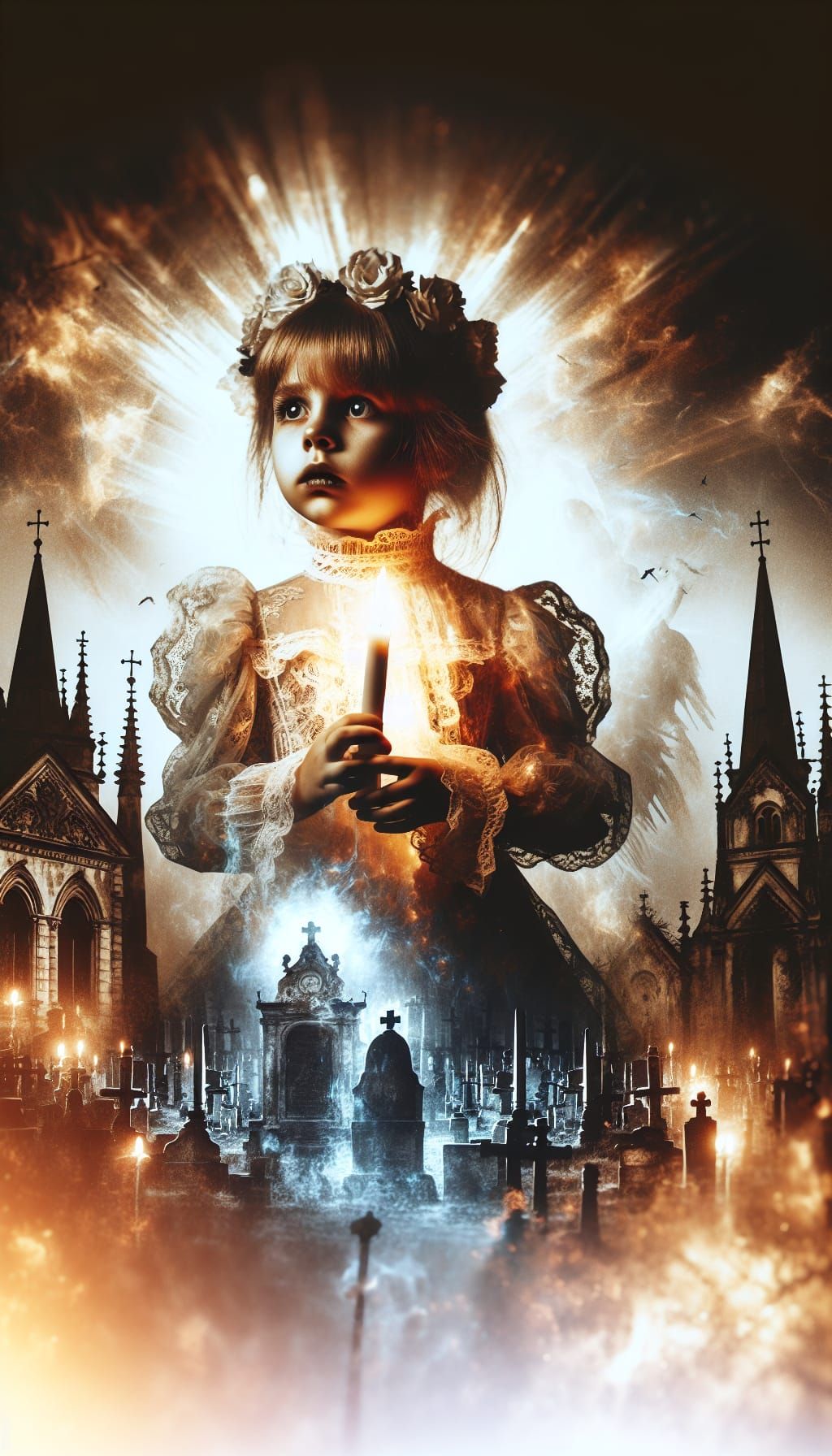Ethereal Gothic Horror: Child with Flickering Candle