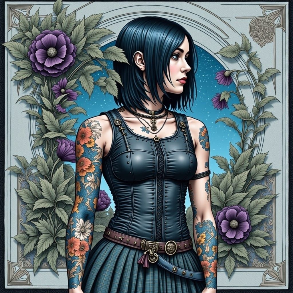 Cyborg Woman in Biomechanical Koi Tattoo Art