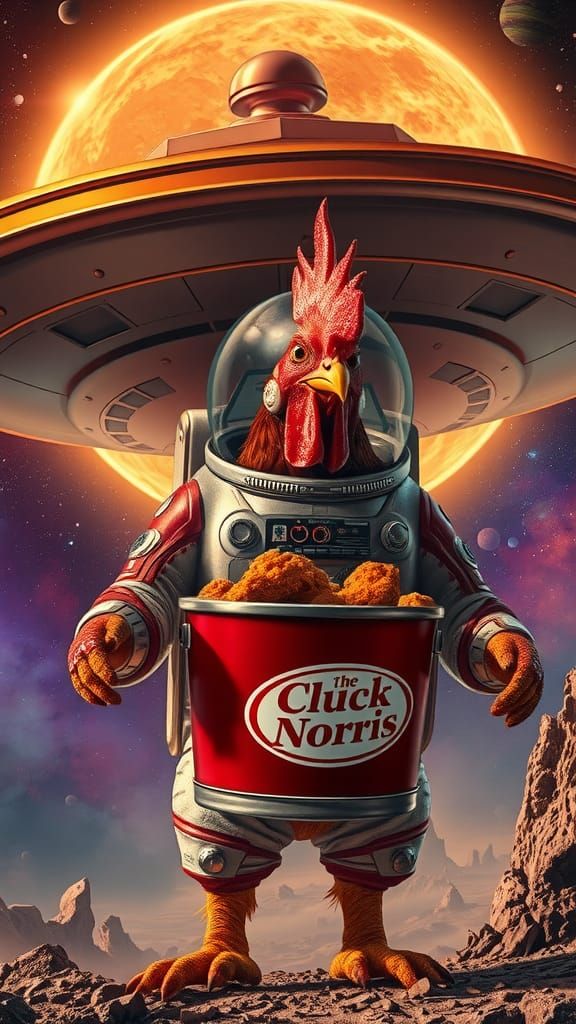 Chicken Spaceship on Alien Planet in Pop Art Style