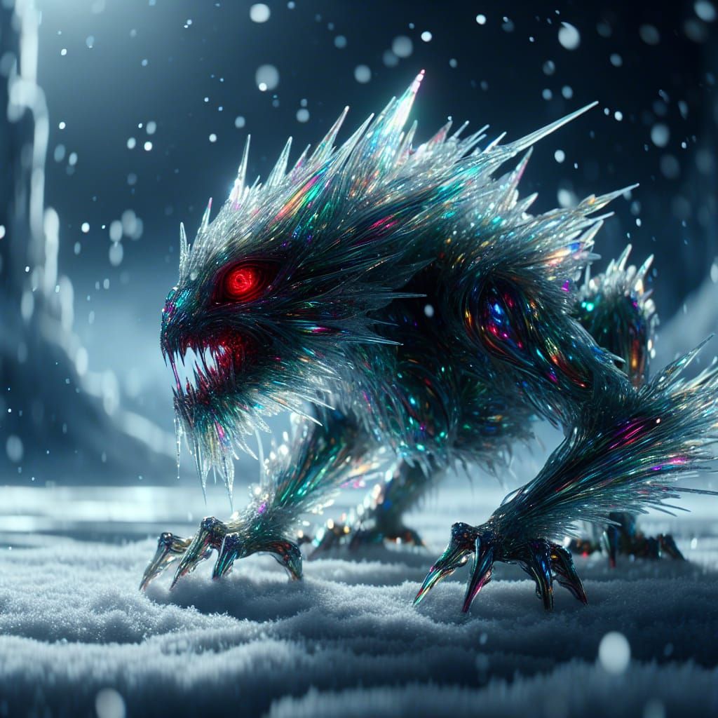 Iridescent Glass Creature Camouflaged in Snow