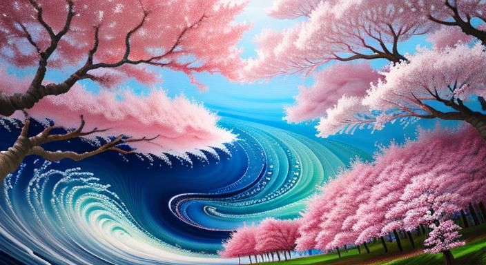 Cherry Blossom Heaven in Abstract Oil Painting