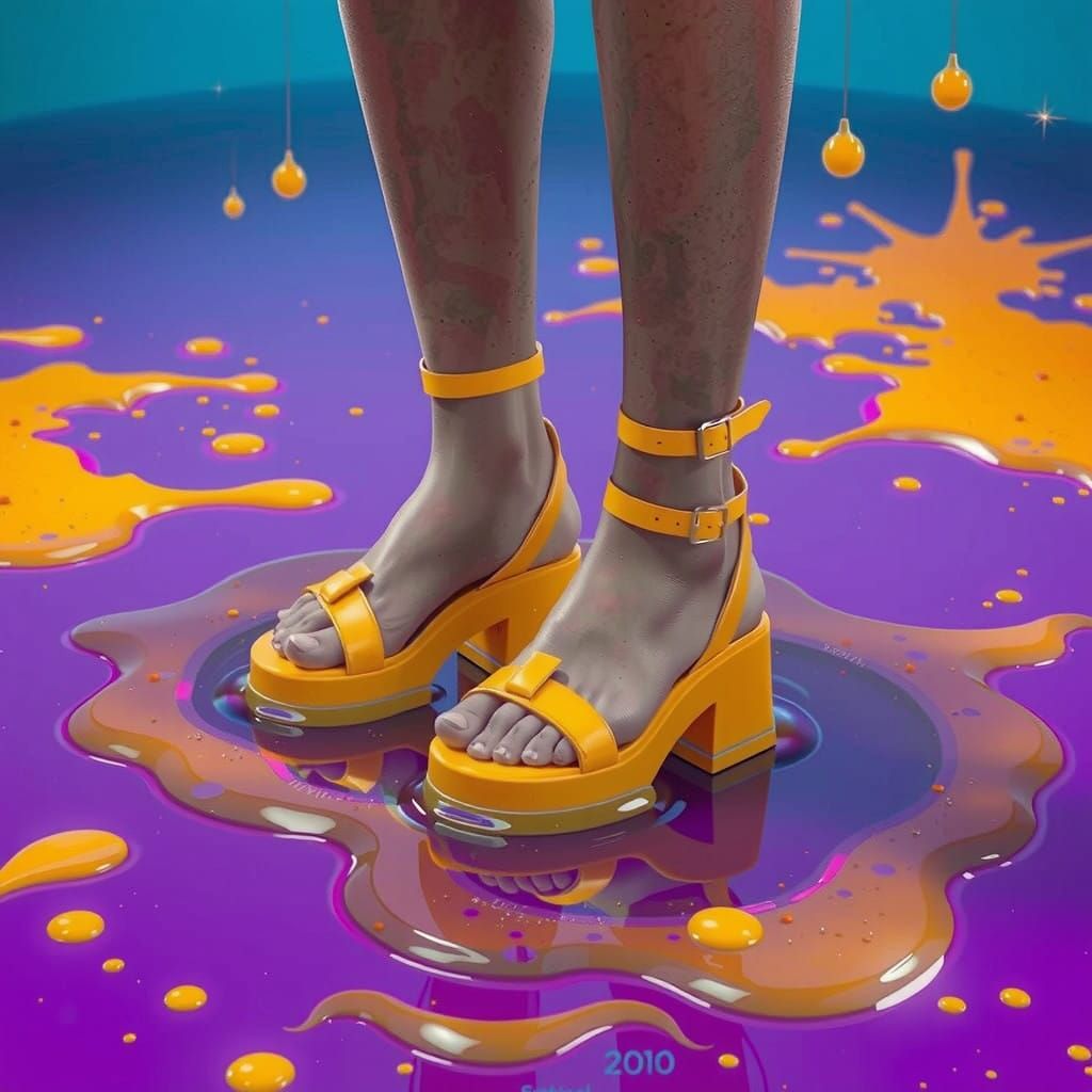 Woman's Feet in Yellow Sandals Trapped in Enchanted Amber