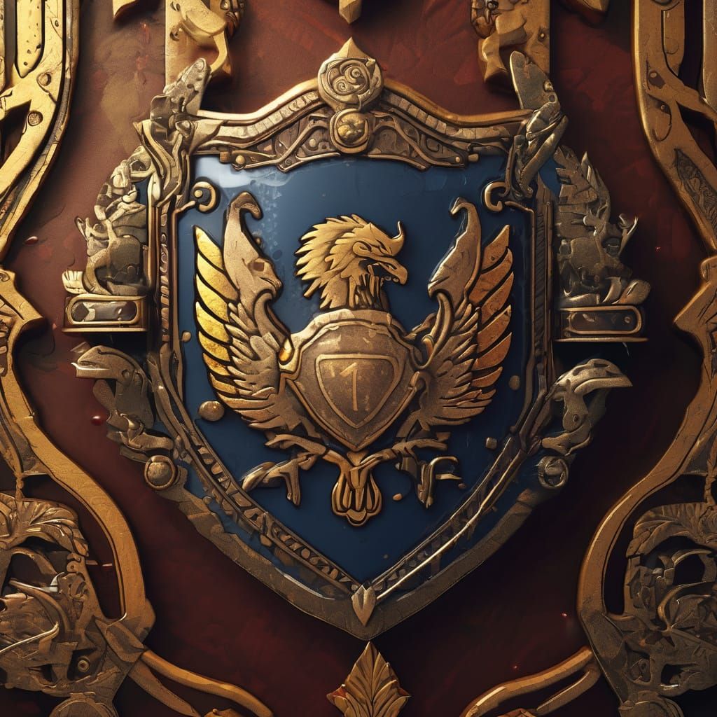 Ornate Shield with Family Crest in Fantasy Art Style