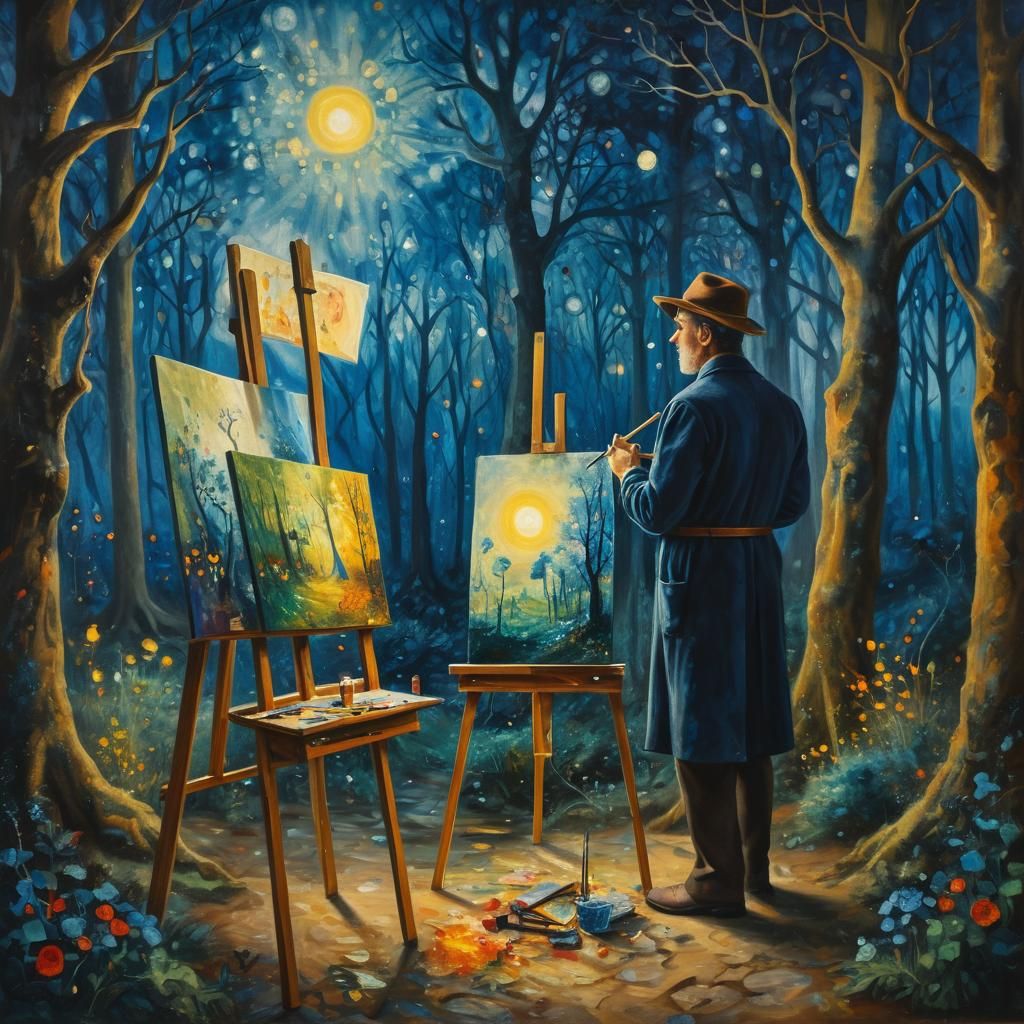 Mystical Mage Artist in Enchanted Forest
