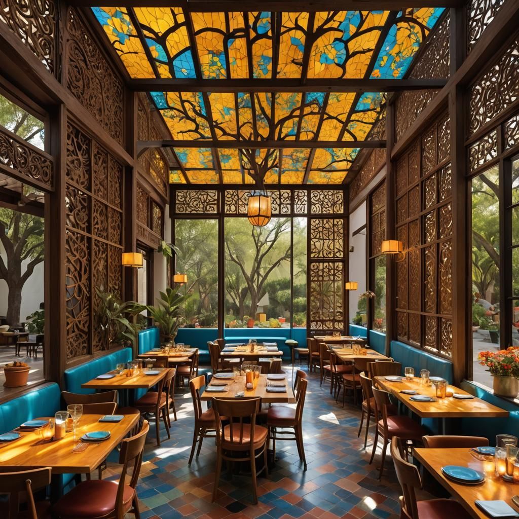 La Catrina Restaurant in Mexican Courtyard, Cartoon Fantasy