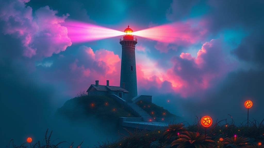 Lighthouse Pierces Mystical Fog: A Matte Painting