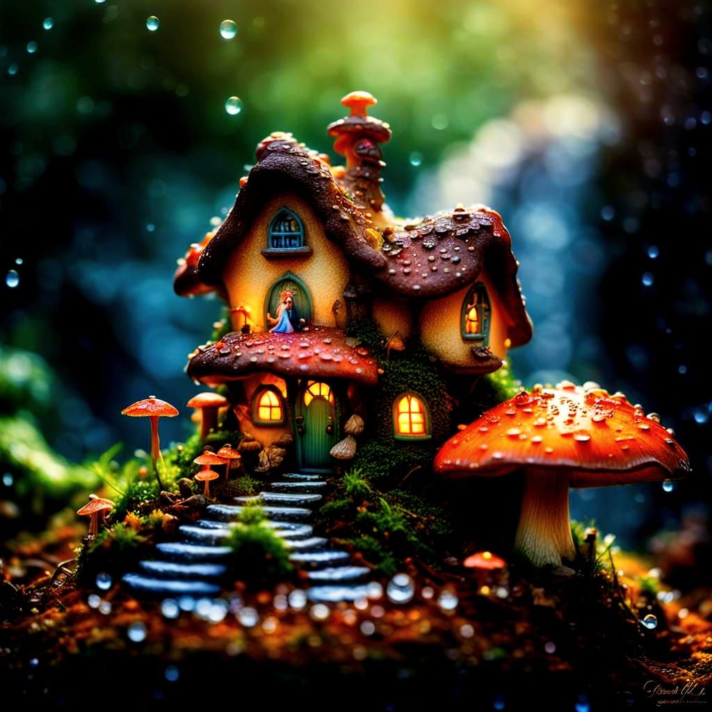 Fairy on Mushroom: Hyperrealistic Macro Photography