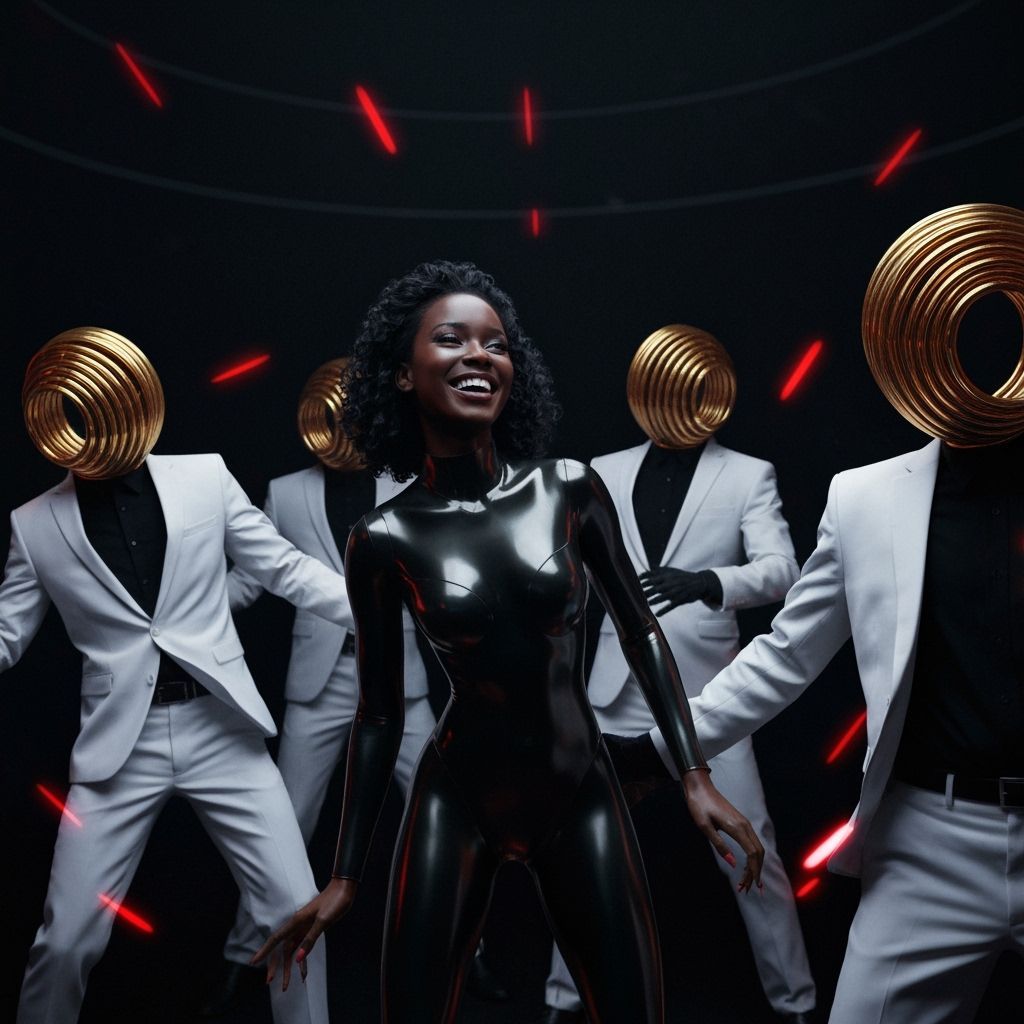 Futuristic Nightclub Scene with Woman in Latex Suit